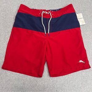 Tommy Bahama NWT Botticelli Baja 9 Inch Mens Large Swim Trunks Ribbon Red Blue